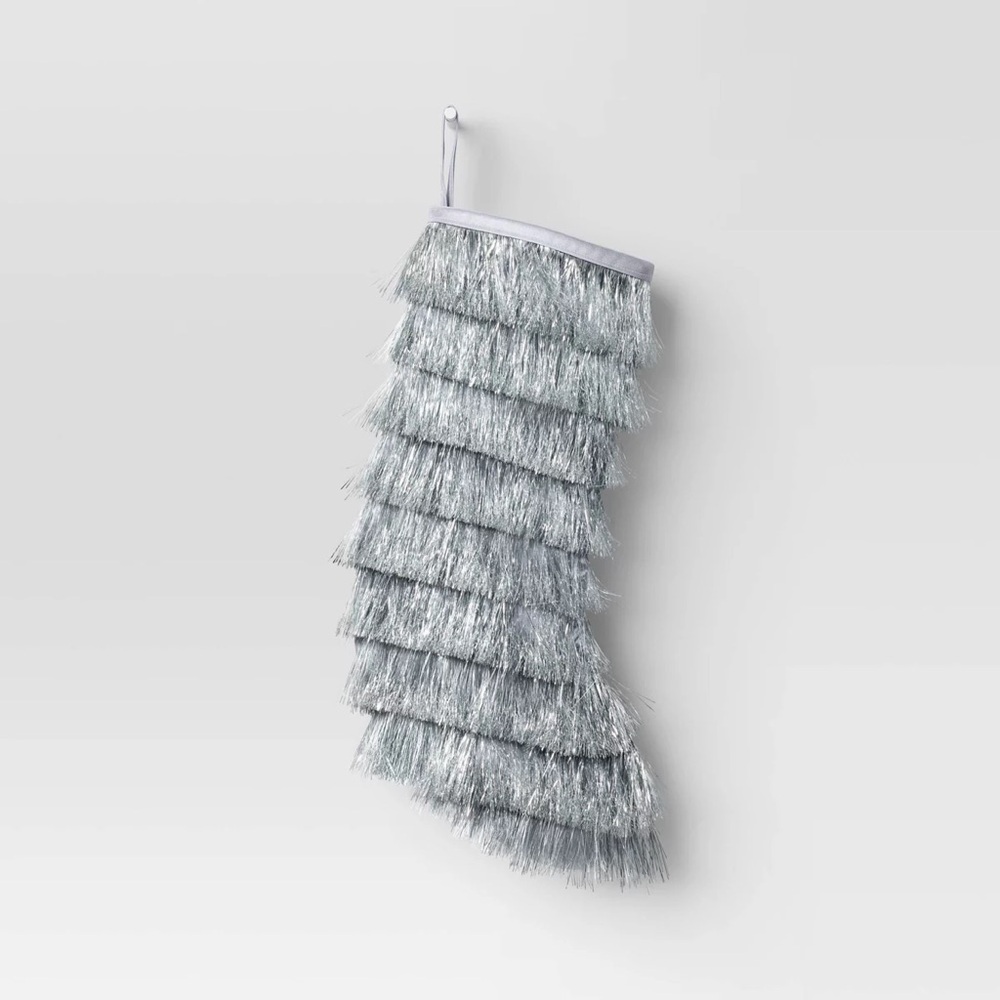 20" nwt Christmas Tinsel Stocking Silver